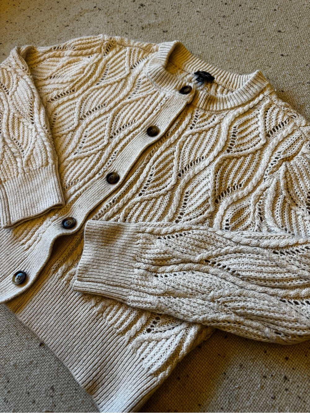 Splendid Women’s Small Ivory Pointelle Open Knit Cropped Button Cardigan Sweater